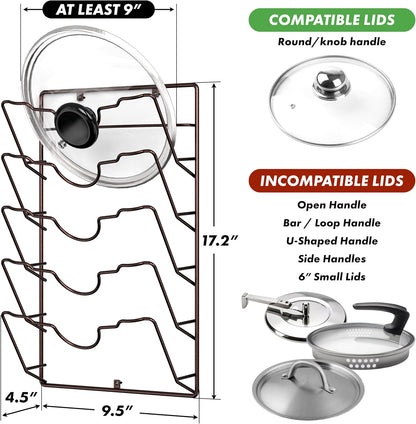 Simple Houseware Wall Door Mounted Pot Lid Rack Organizer, Chrome Finish | 9.5" W x 4.5" D x 17.2" H Shelf