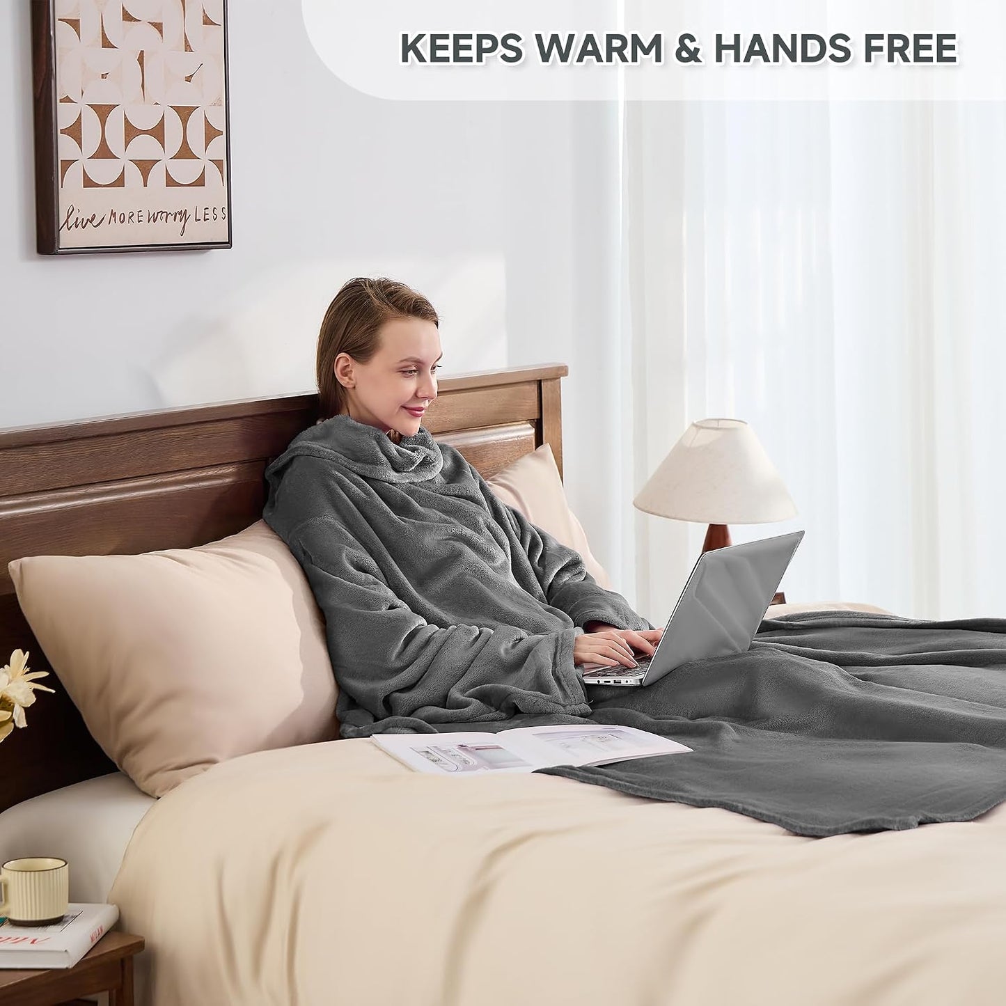 IFNOW Fleece Wearable Blanket with Sleeves, Oversized Snuggle Robe