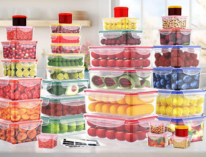 5 Pack Large Fruit Storage Containers for Fridge with Removable Colander | Plastic Food Storage Containers with Lids Airtight-Leak Proof Refrigerator Organizers and Storage of Vegetable