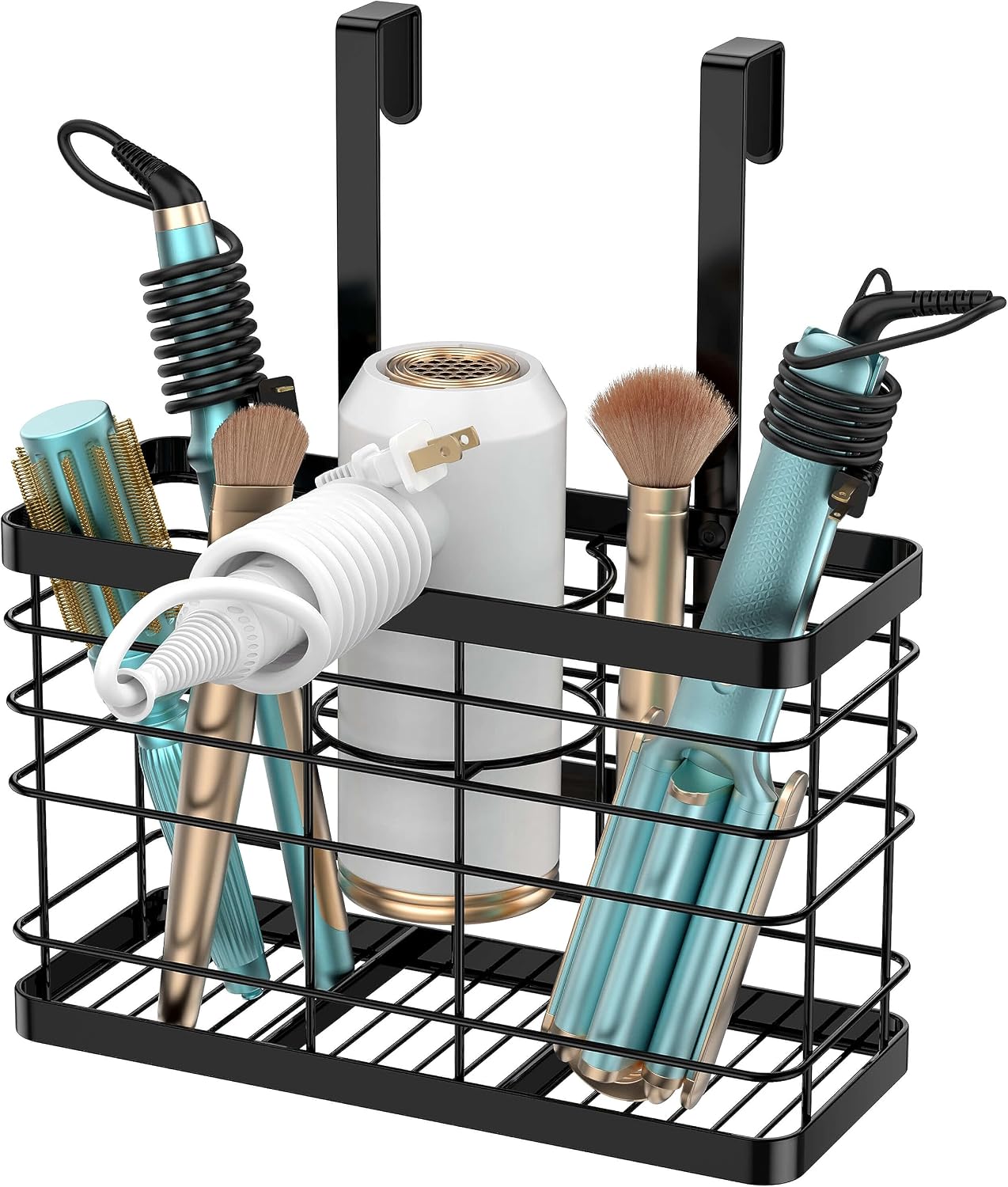 Hair dryer holder cabinet door - Hair tool organizer wall mount | Cabinet Door Bathroom Organizer Hair Care & Styling Tools Storage Basket for Hair Dryer, Curling Irons, Hair Straighteners