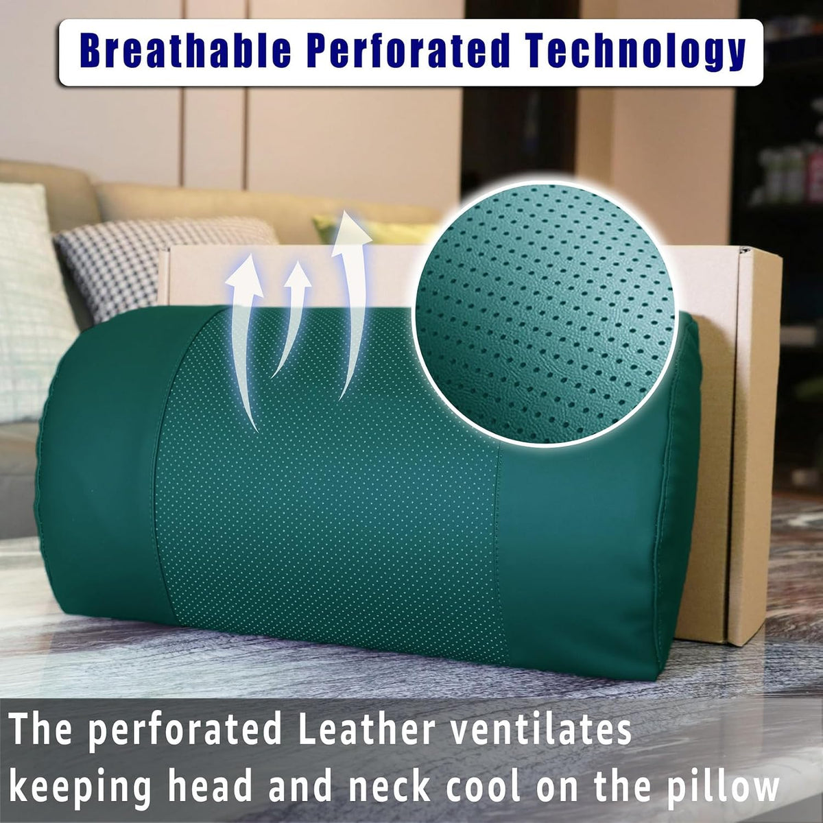 Breathable Perforated Leather Recliner Memory Foam Head Pillow - Non-Slip Base with Adjustable Neck Support in Chocolate, for Recliners, Sofas, and Loveseats, Ensuring Unmatched Relaxation