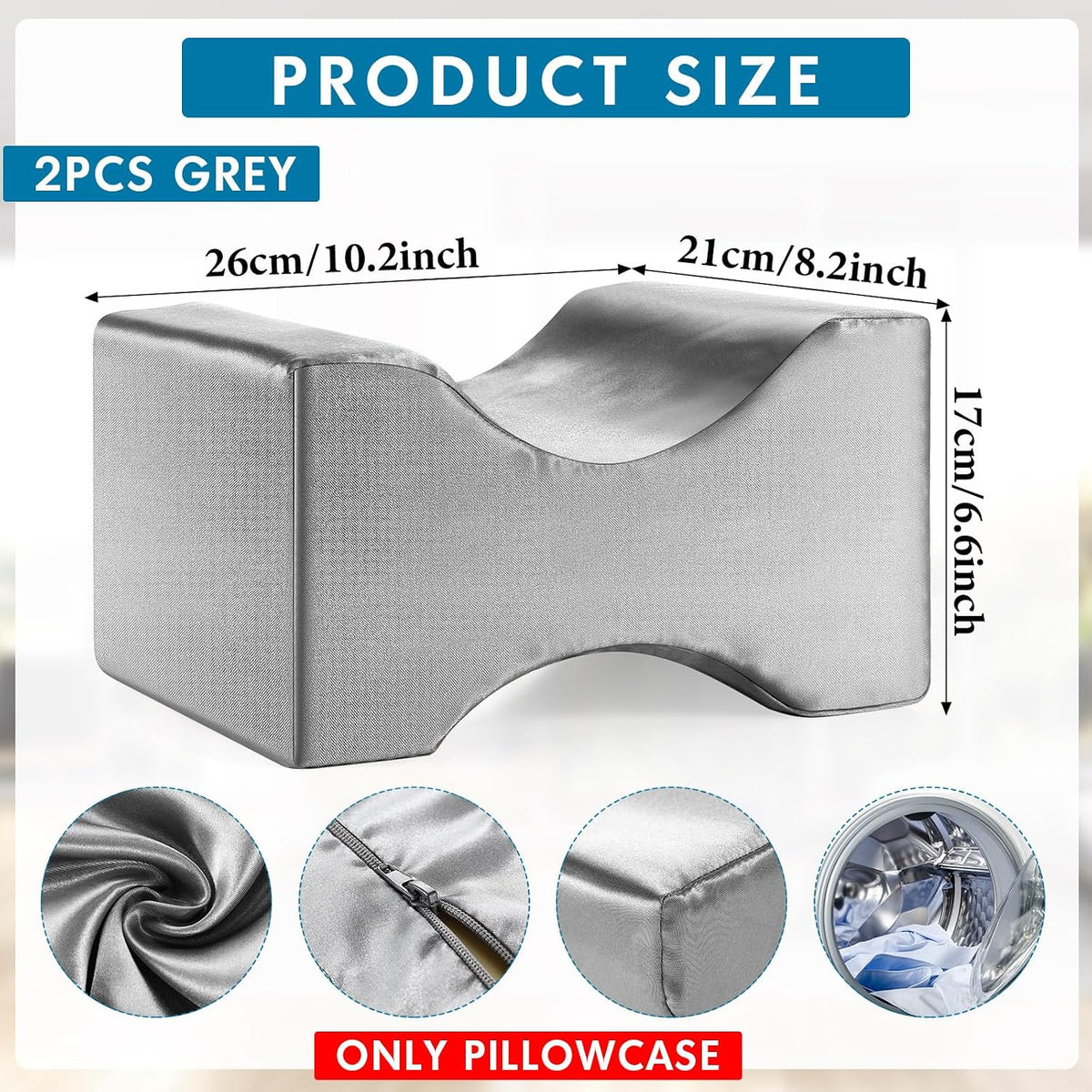 HunnmingRe 2 Pcs Knee Pillowcase for Side Sleepers, Satin Knee Pillow Cover
