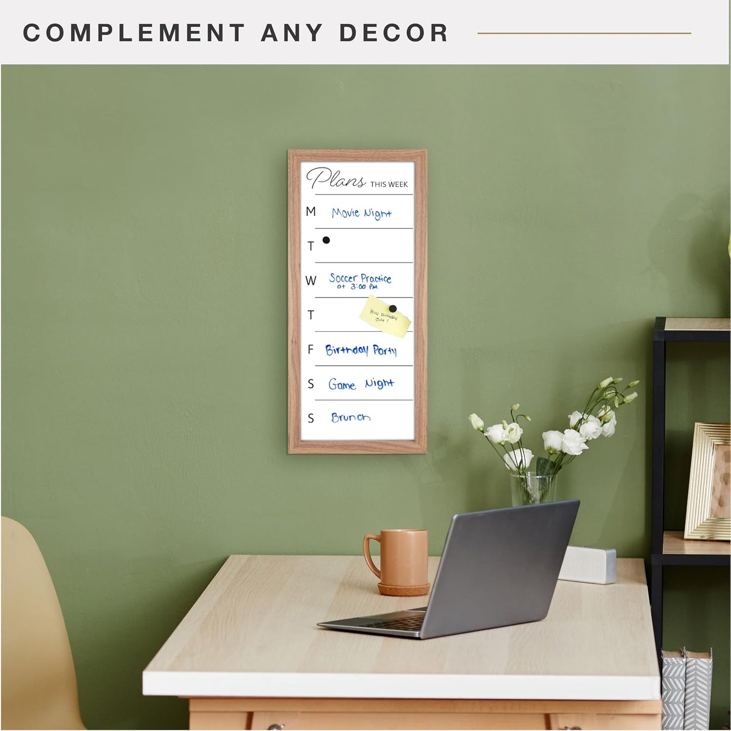 MCS Dry Erase Weekly Meal Planner Black Framed Calander Whiteboard, 11x24 | Dry Erase Weekly Meal Planner Black Framed Calander Whiteboard Frame, 11x24 Inch