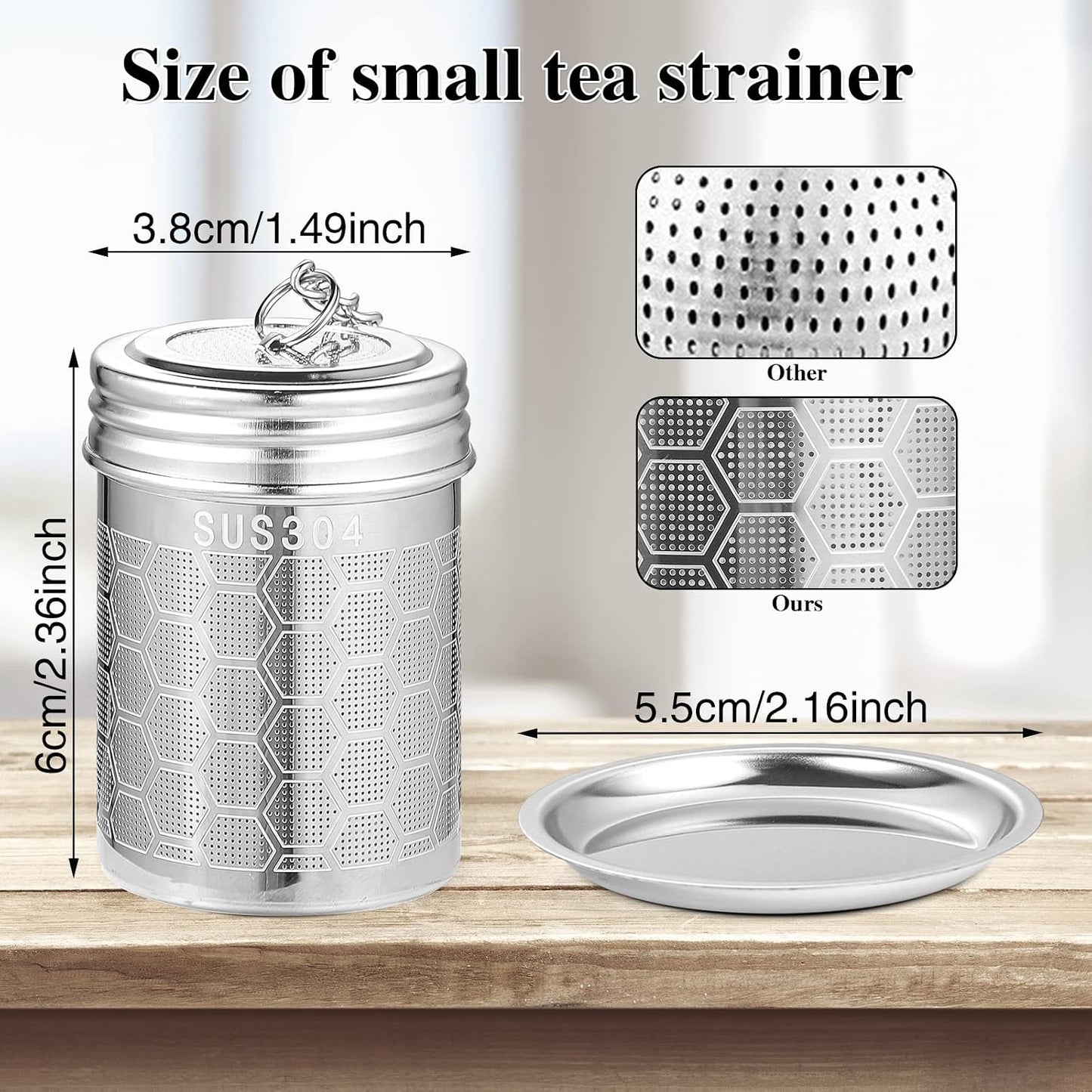 2 Pack Tea Infusers For Loose Tea, 304 Stainless Steel, 2 Inch | Fine Mesh Filter, Threaded Lid, Chain Hook, Drip Trays, Fits Most Mugs And Teapots, Dishwasher Safe