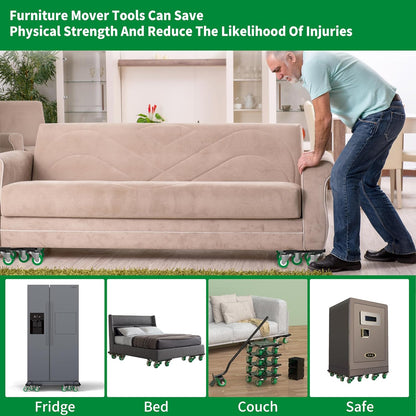 Heavy Duty Furniture Dolly 360 Rotate 5 Wheels 3000 Lbs Capacity 5.3x5.3 in | Furniture Movers with Green Wheels, Measure Tape & Leveler, Alloy Steel Furniture Lifter Tool for Smooth Home & Office Uses