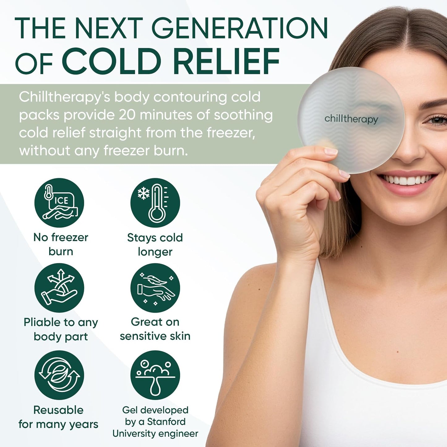 Chilltherapy Small Ripple Reusable Ice Pack for Face & Eyes, 4” Precision Cold Therapy Gel Pack, Flexible Silicone Cooling Pad for Puffy Eyes, Skincare & Targeted Relief, Compact Travel Size