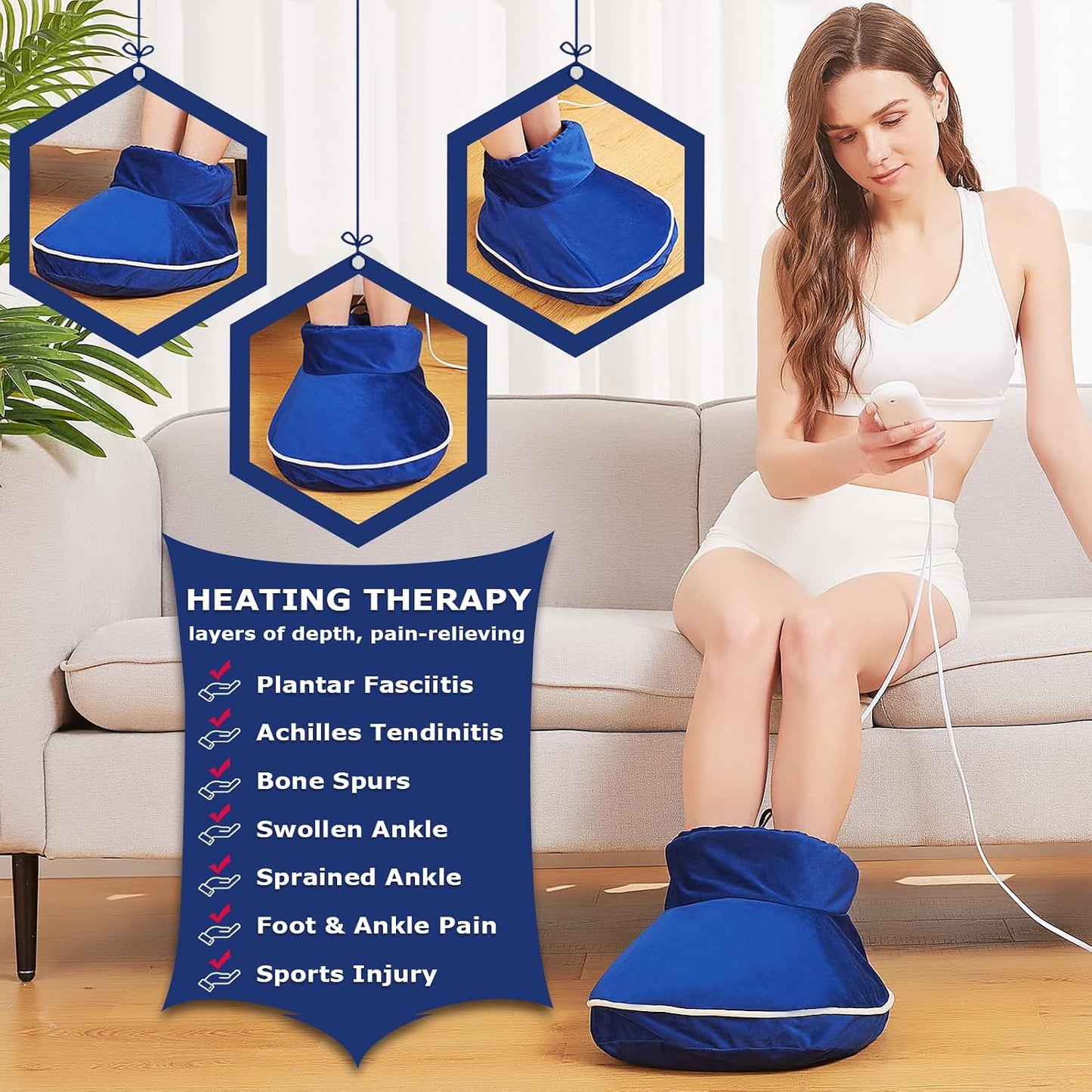 CAMECO 2-in-1 Cordless Foot Heating Pad & Massagers for Feet Neuropathy Pain Relief, 5000mAh 104℉-140℉ Heated Foot Warmers for Women Men, Rechargeable Vibration Heating Booties for Ankle Under Desk
