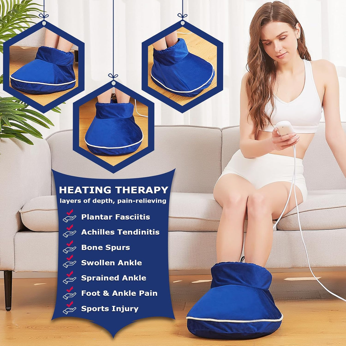 CAMECO 2-in-1 Cordless Foot Heating Pad & Massagers for Feet Neuropathy Pain Relief, 5000mAh 104℉-140℉ Heated Foot Warmers for Women Men, Rechargeable Vibration Heating Booties for Ankle Under Desk