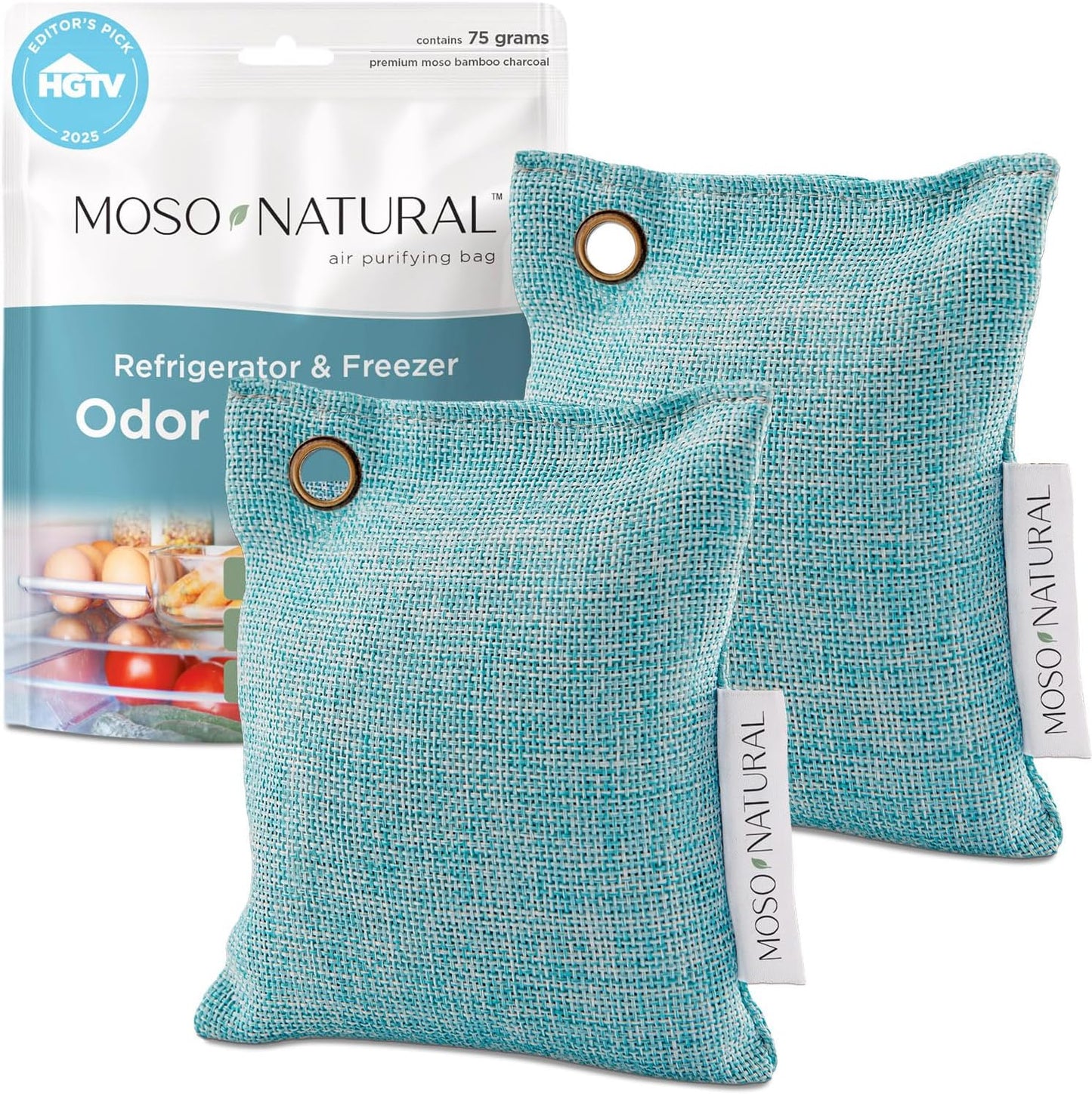 Moso Natural Fridge Deodorizer, HGTV Editors' Pick - Bamboo Charcoal Refrigerator Odor Eliminator, Reusable Odor Absorber for Freezer, Lasts 2 Years, Compact Design