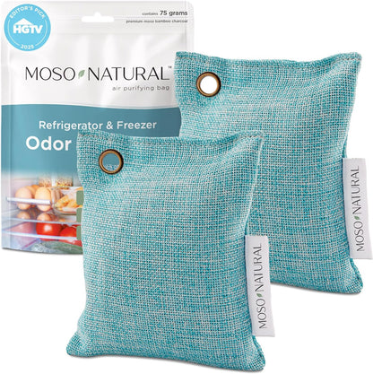 Moso Natural Fridge Deodorizer, HGTV Editors' Pick - Bamboo Charcoal Refrigerator Odor Eliminator, Reusable Odor Absorber for Freezer, Lasts 2 Years, Compact Design