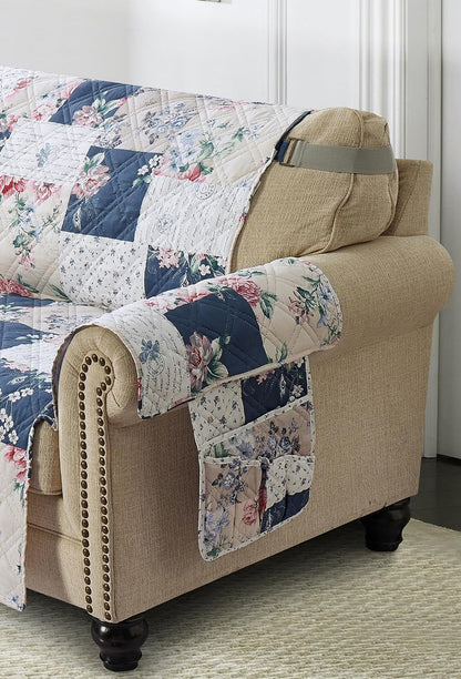 Brilliant Sunshine Burgundy Toile Floral Couch Armrest Cover, 35"×13" | Washable Magazine Holder, Armrest Organizer & Caddy on Sofa, Recliner, Armchair, Storage for Remote Controls, Phone, iPad