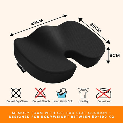 GRAND PITSTOP Seat Cushion Doctors Recommended - Premium Memory Foam Office Chair Cushion for Car, Airplane- Butt Pillow for Long Sitting Hip & Sciatica Pain Relief - Coccyx,Tailbone (Black)