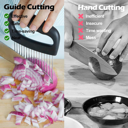 JAYVAR Extra-Large Onion Holder for Slicing, 304 Stainless Steel | 14 Long Needles, Onions Cutter Vegetable Chopper, Tomato Cutter Slicer, Kitchen Gadgets for Evenly Slicing