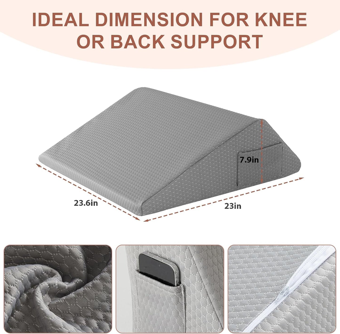 Bedluxe Knee Pillow for Back Sleeping, Leg Pillow Knee Wedge Pillow, Memory Foam Wedge Pillows for Legs Post Surgery, Triangle Pillow for Knee Support, Leg Elevation, Knees Hip Back Pain Relief, White