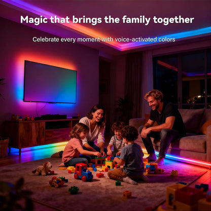 AI Voice Activated Under Bed Lights Strip,Indoor Kids Bedroom Night Lights RGBW, No App/Wifi Required, Dimmable Color Changing Strong Adhesive, Music Sync USB Powered 16.4ft for Kitchen Cabinet