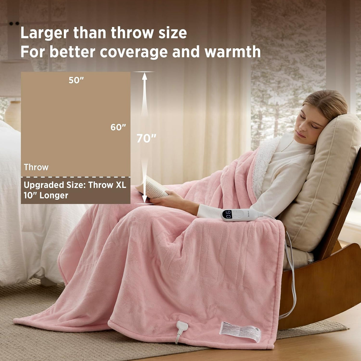 Bedsure Heated Blanket Throw, Soft Electric Blanket with Preheat, Cream