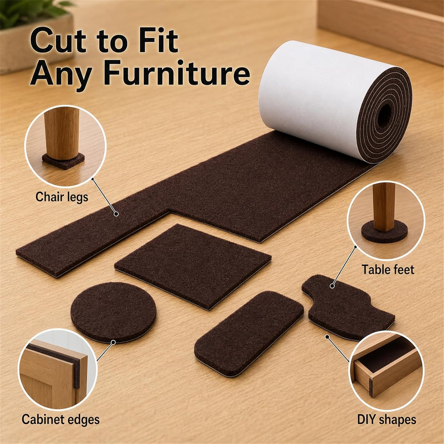 Felt Furniture Pads, Self Adhesive Felt Sheets Roll, Cuttable Felt Pads for Furniture Legs, Heavy Duty Furniture Pads for Hardwood Floors, Chair Wall Protector, Black, 40 x 5 x 0.12 Inch