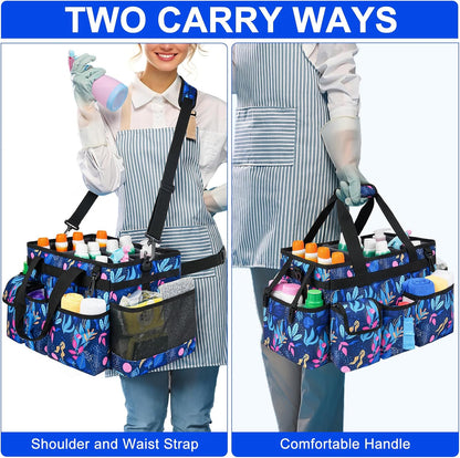 Cleaning Caddy Bag,Large Cleaning Supplies Organizer with Handle for Housekeepers,Purple