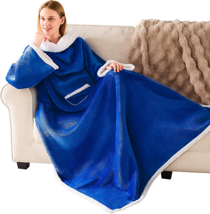 IFNOW Sherpa Wearable Blanket with Sleeves, Oversized Snuggle Robe, Purple | 430GSM Thick, 55x69", Big Pocket, TV Blanket,Fall Winter Dorm Essentials or Office, Christmas Birthday Gifts for Women Men