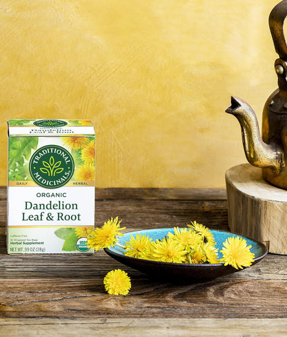 Traditional Medicinals Organic, Dandelion Leaf & Root - Dandelion Root Tea, Supports Normal Detox + Digestion - Kosher, Non-GMO, Caffeine-Free, Compostable - 16 Tea Bags