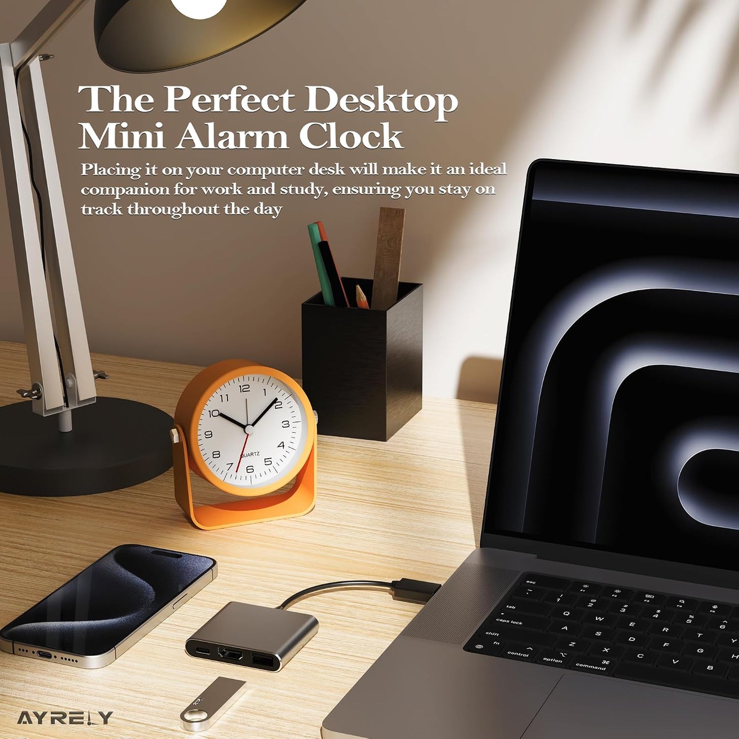 AYRELY® 3.5" Small Analog Travel Alarm Clock, Battery Operated Desk Clock | Cute Table Clock with Light, Adjustable Angle, Bedside, Bedrooms, Kids' Rooms and Living Room Decor (Orange)