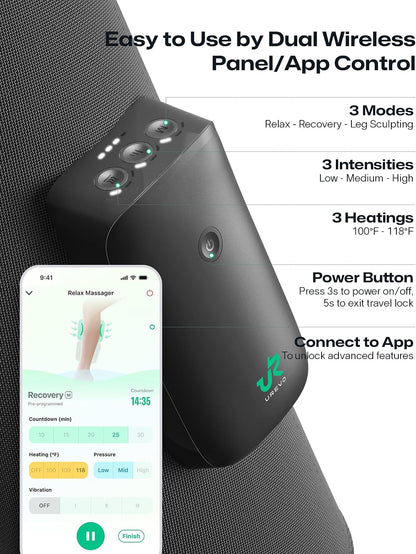 UREVO Smart Calf Massager with AI Massage Adaptation, Air Compression – Cordless Leg Massager for Circulation, Relaxation & Leg Sculpting – 3 Modes & 3 Intensities, Adjustable Heat, Long Battery