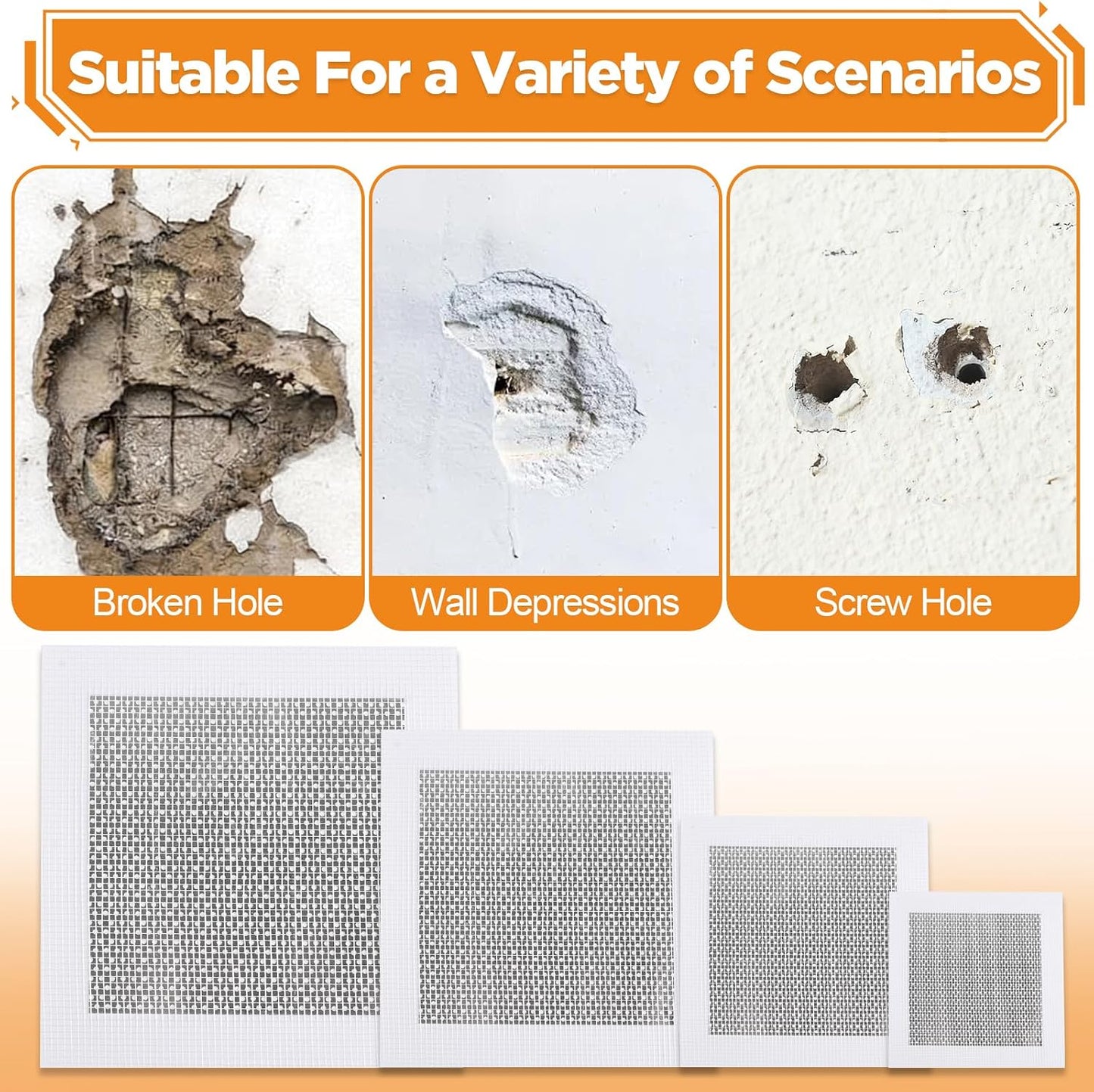 Romeda Drywall Patch Kit 11 Pack, 4/6/8 Inch Wall Patch with Extended Self Adhesive Mesh, Dry Wall Patch with Scraper and Sandpaper for Hole Repair