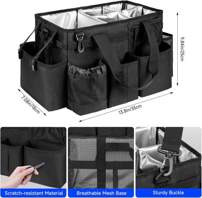 Cleaning Caddy Bag, Extra Large Cleaning Supply Bag for Housekeepers,Black | Sturdy Cleaning Caddy Organizer for Cleaning Supplies with Handle and Adjustable Shouder Strap, Easy to Clean Design
