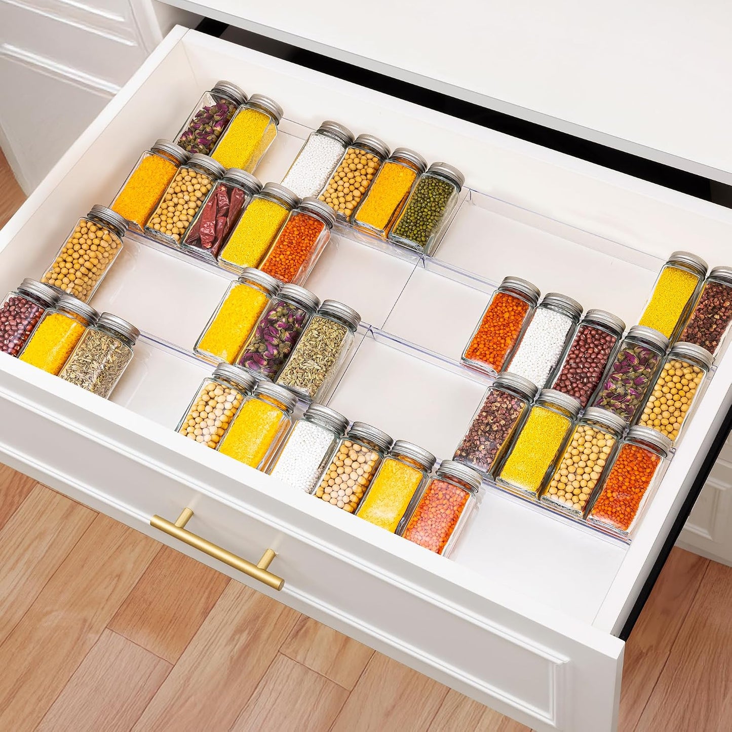 Imncya 8 Pack Spice Rack for Kitchen Drawer, Spice Drawer Organizer | Spice Storage, Expandable From 13" to 26", Spice Rack Tray for Cabinet, Countertop (Clear Acrylic, Jars not included)