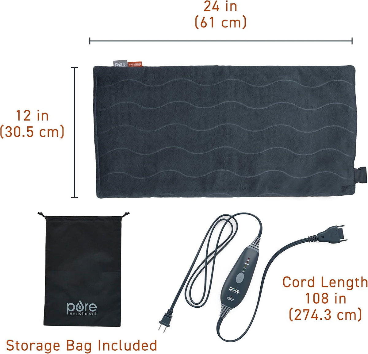 Pure Enrichment PureRelief Pro Far Infrared XL Heating Pad, 4 Heat Settings