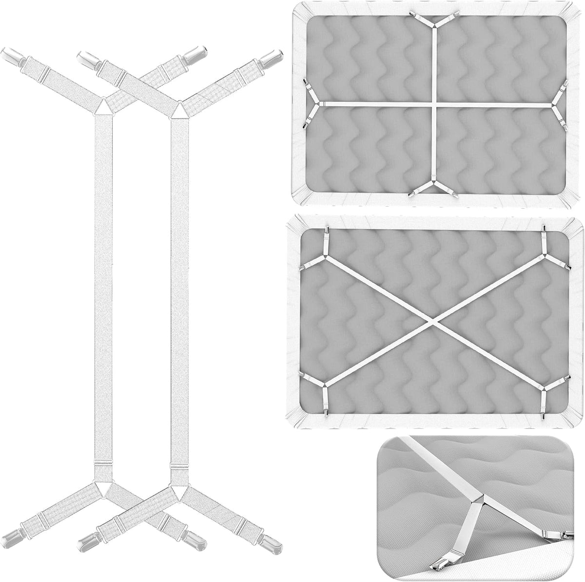 FeelAtHome Criss-Cross Bed Sheet Holders, 2 PCS Black, Mattress Straps