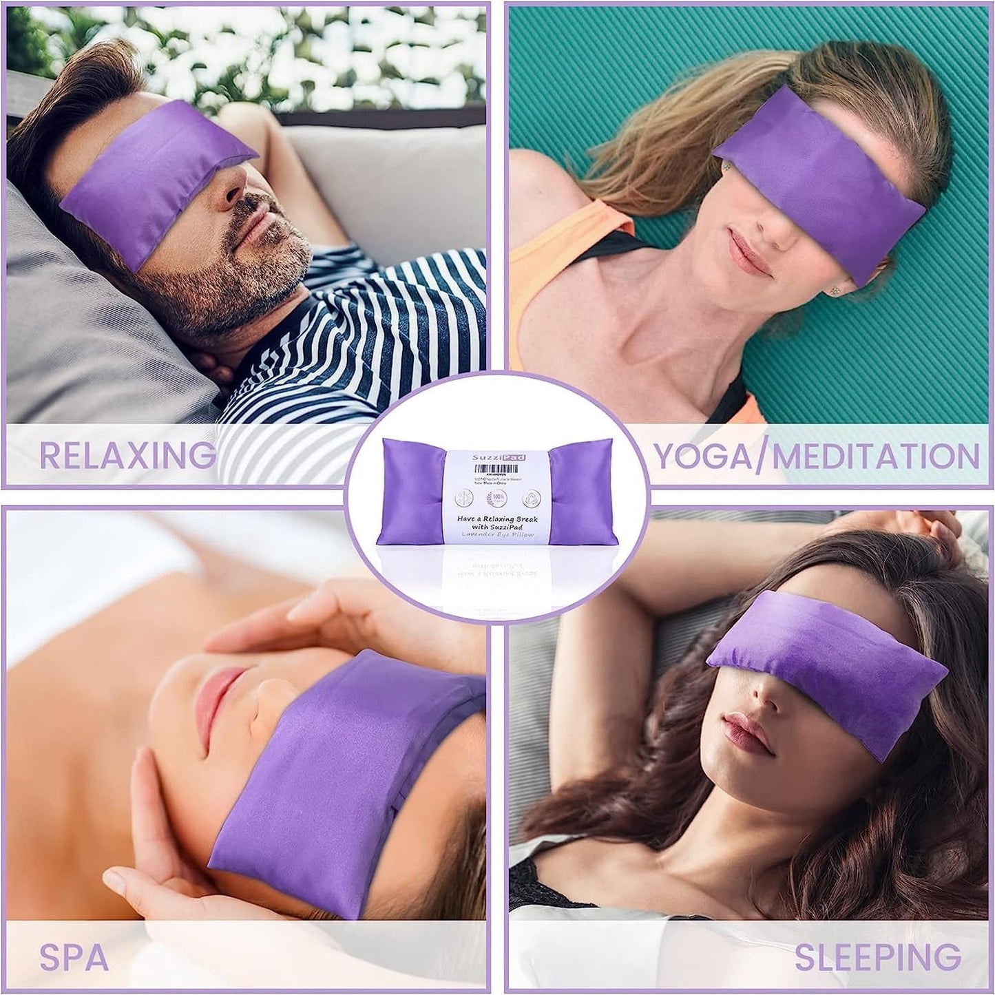 SuzziPad Hot & Cold Lavender Eye Pillows for Relaxing, Purple, 6 Packs | Washable Weighted Yoga Eye Mask For Meditation, Dry Eye Soothing & Sleep; Blocks Light, Soothes Migraines & Ocular Discomfort