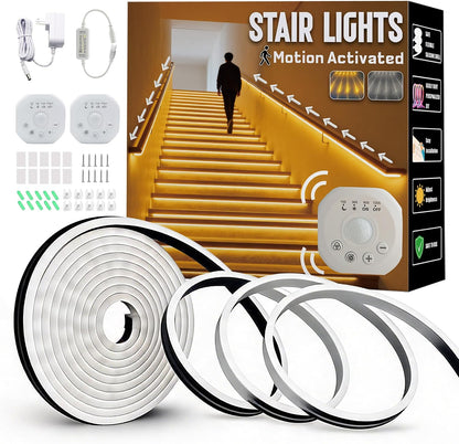 Motion Sensor LED Strip Lights - Chasing Effect Auto ON/Off for Stairs, Bedroom, Under Cabinet - 16.4ft White, Intelligent Motion Sensor Stair Lights