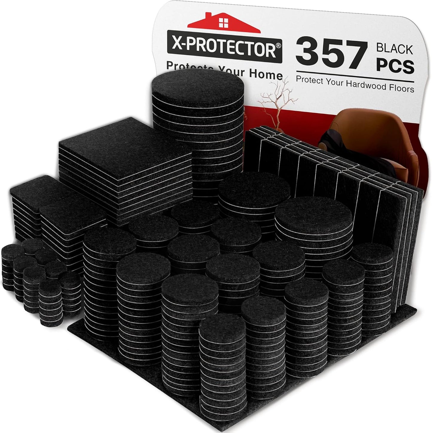 X-PROTECTOR 357 PCS Premium Huge Pack Felt Furniture Pads! | Quantity of Furniture Sliders with Many Big Sizes – Your Ideal Floor Protectors. Protect Your Hardwood & Laminate Floor!