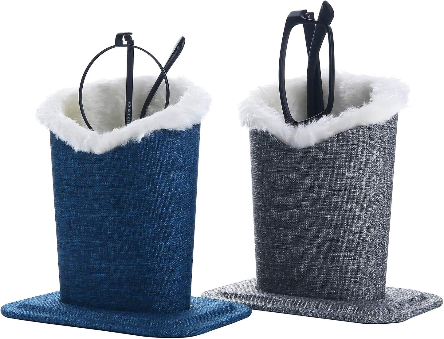 Siveit Plush Lined Eyeglass Holder, PU Leather Eyeglass Case, Anti-Scratch Glasses Storage Organizer for Desk Office Nightstand,2 Packs (Black, Navy)