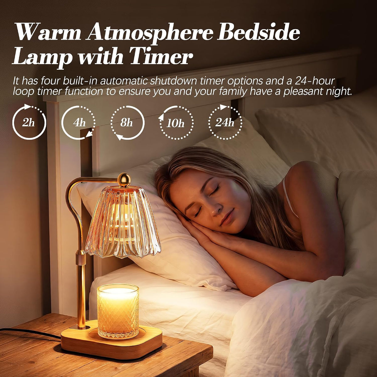 Candle Warmer Lamp with Timer Dimmer, Modern Wax Warmer for Scented Wax Jar Candle Warmer with 2 Bulbs, Adjustable Height Glass Lamp for Gifts for Women, Home Decor, Gold Amber