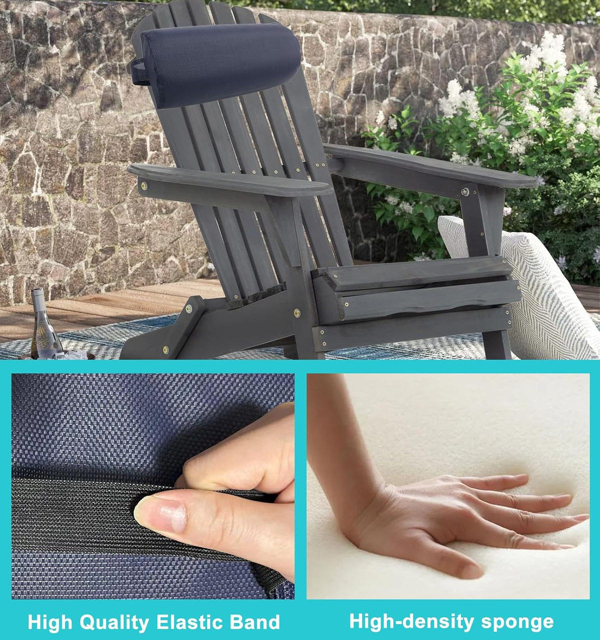 Headrest Pillow for Recliners, Zero Gravity Chair Replacement Pillows with Strap, Large 16.2" Length Outdoor Chaise Lounge Chair Cushion for Neck Lumbar Support, Black