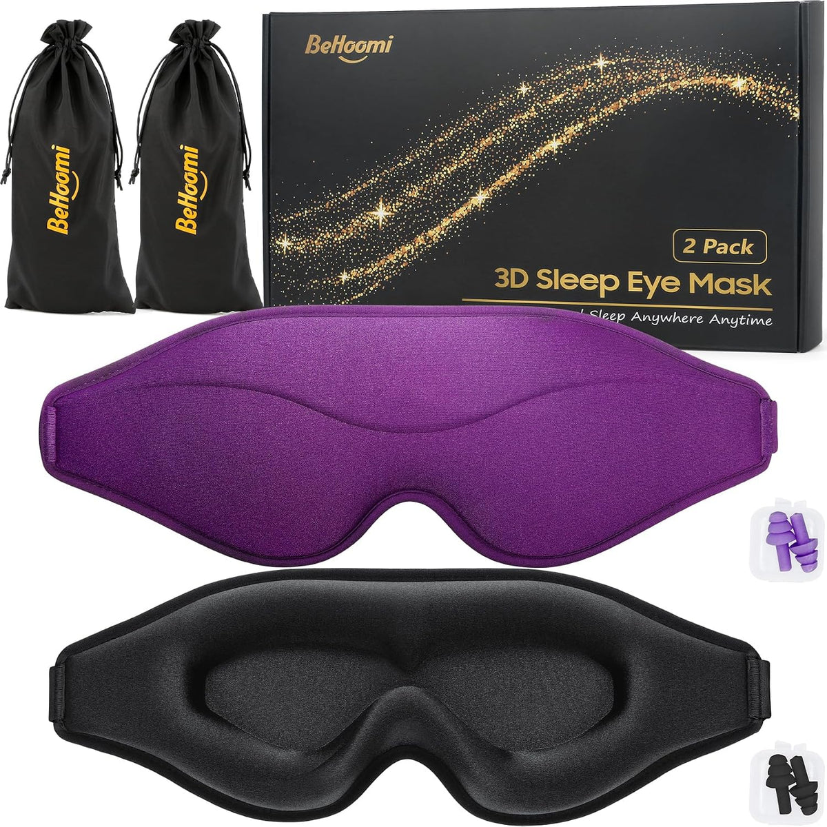 BeHoomi Sleep Mask, Premium Eye Mask for Sleeping, Total Blackout, Super Soft Comfort, Adjustable Fit, Upgraded 3D Ergonomic Designed Sleeping Mask for Home, Office, Travel, Meditation, Yoga, Pink