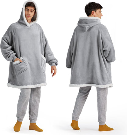 Bedsure Wearable Blanket Sherpa Hoodie Gifts, Sweatshirt, Grey, Standard