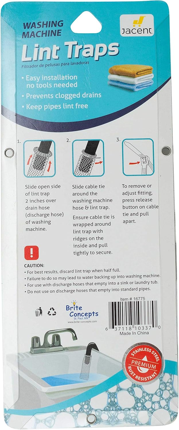 Stainless Steel Washing Machine Lint Traps: Washer Hose Lint Remover with Cable Ties - 3 Count Per Pack