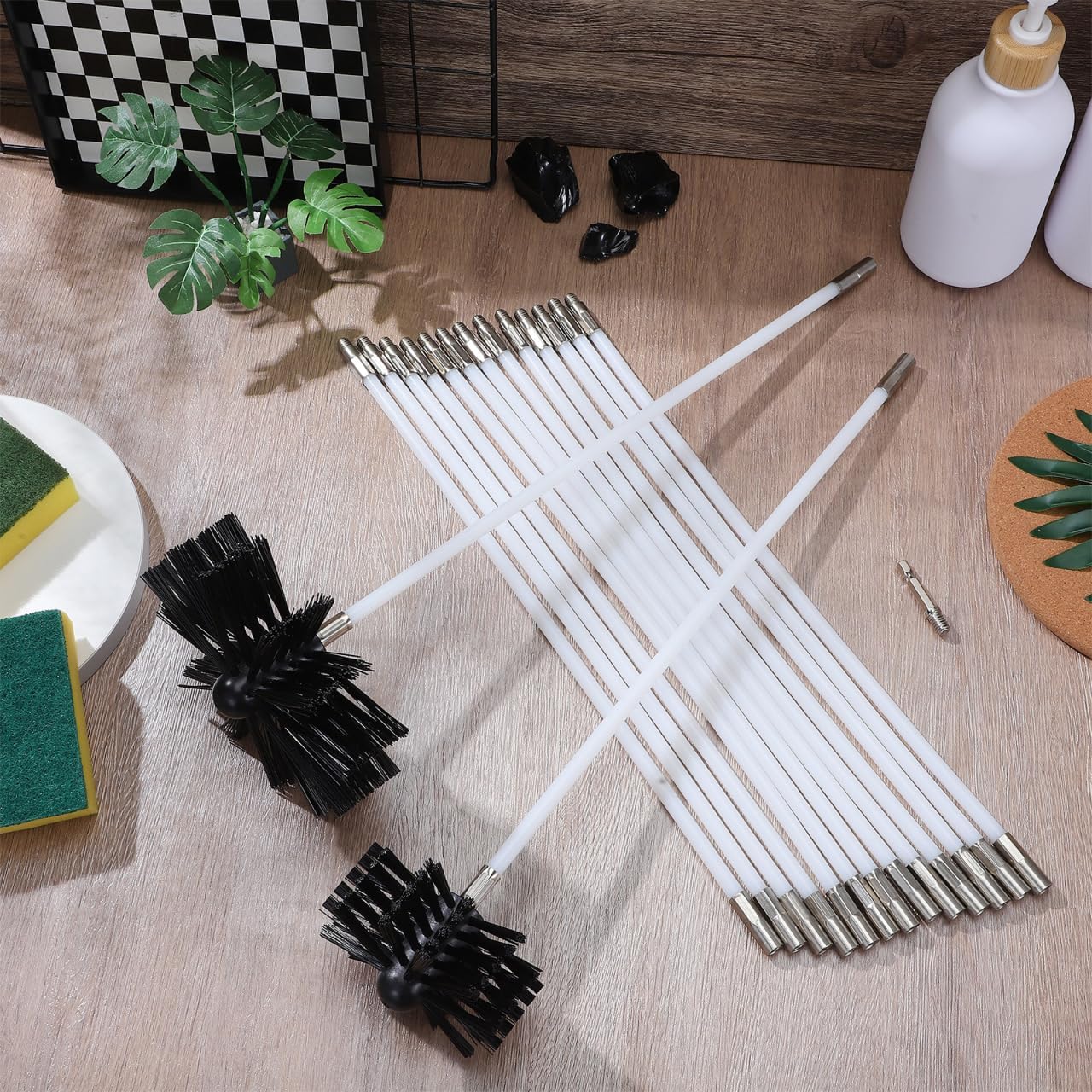 20 Feet Dryer Vent Cleaner Kit - Flexible Lint Brush with 4" and 6" Brush Heads Fireplace Chimney Brushes Chimney Sweep Kit Cleaning Tools for Flue Fireplace Sewage Pipe Hood Pellet Stove