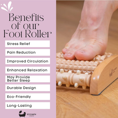 Eco Bath London Reflexology Foot Roller - Wooden Foot Massager for Plantar Fasciitis and Foot Pain Relief, Massage Roller for Improved Circulation