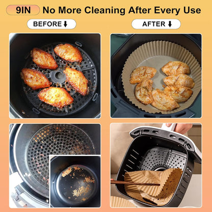 Air Fryer Liners Disposable, 150Pcs Parchment Paper 8" Square for 5-8QT | [Food Grade Material] Unbleached Parchment Paper Non-Stick & Waterproof Oilproof Easy Cleanup for Air Fryer Sheets Papers