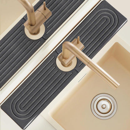 Faucet Mat for Kitchen Sink, 18" Wide Diatomite Fast Drying Stone Tray, Super Absorbent, Prevents Moisture Buildup, Faucet Water Splash Guard for Bathroom Counter, Sink Protector Gift for Mom, White