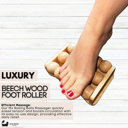 Eco Bath London Reflexology Foot Roller - Wooden Foot Massager for Plantar Fasciitis and Foot Pain Relief, Massage Roller for Improved Circulation