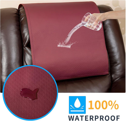 Non Slip Recliner Headrest Protector Washable Faux Leather Headrest Covers for Recliner Chair Waterproof Couch Head Rest Covers for Sofa,Furniture,Office Chair,Theater Seat