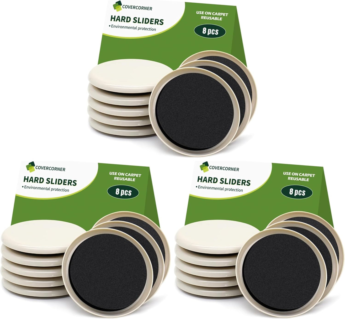 Furniture Sliders for Carpet 8 PCS - 3 1/2" Beige | Furniture Moving Sliders, Chair Leg Floor Protectors, Carpet Sliders for Furniture - Move Your Furniture Easily & Safely