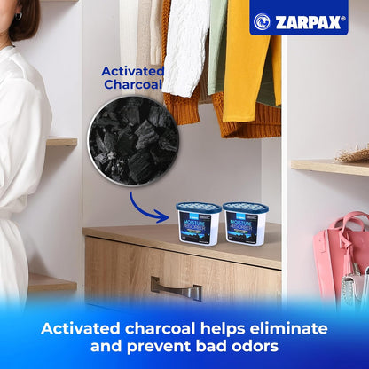 ZARPAX Moisture Absorber Activated Charcoal 10.5 oz/300g | Removes Moisture, Damp, Humidity & Odors | Odor Absorber | Moisture Trap for Bathroom, Closet, Kitchen & Small Spaces | Set of 4