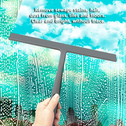 12 Inch Silicone Shower Squeegee for Glass Doors with Microfiber Cloth & Hook, Streak-Free Window Cleaner for Bathroom Mirror Tile Car, No-Scratch Squeegee with Rustproof Metal Core (Black)