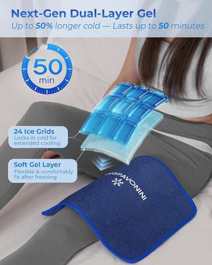KingPavonini Soft Large Ice Pack for Injuries Reusable with Straps, 11"x15"